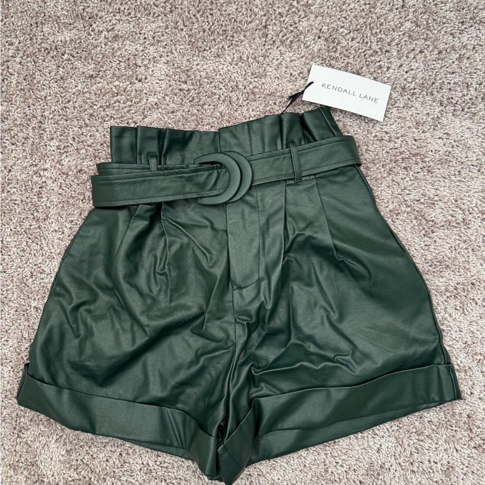 High waisted Leather’s Green Belted Shorts